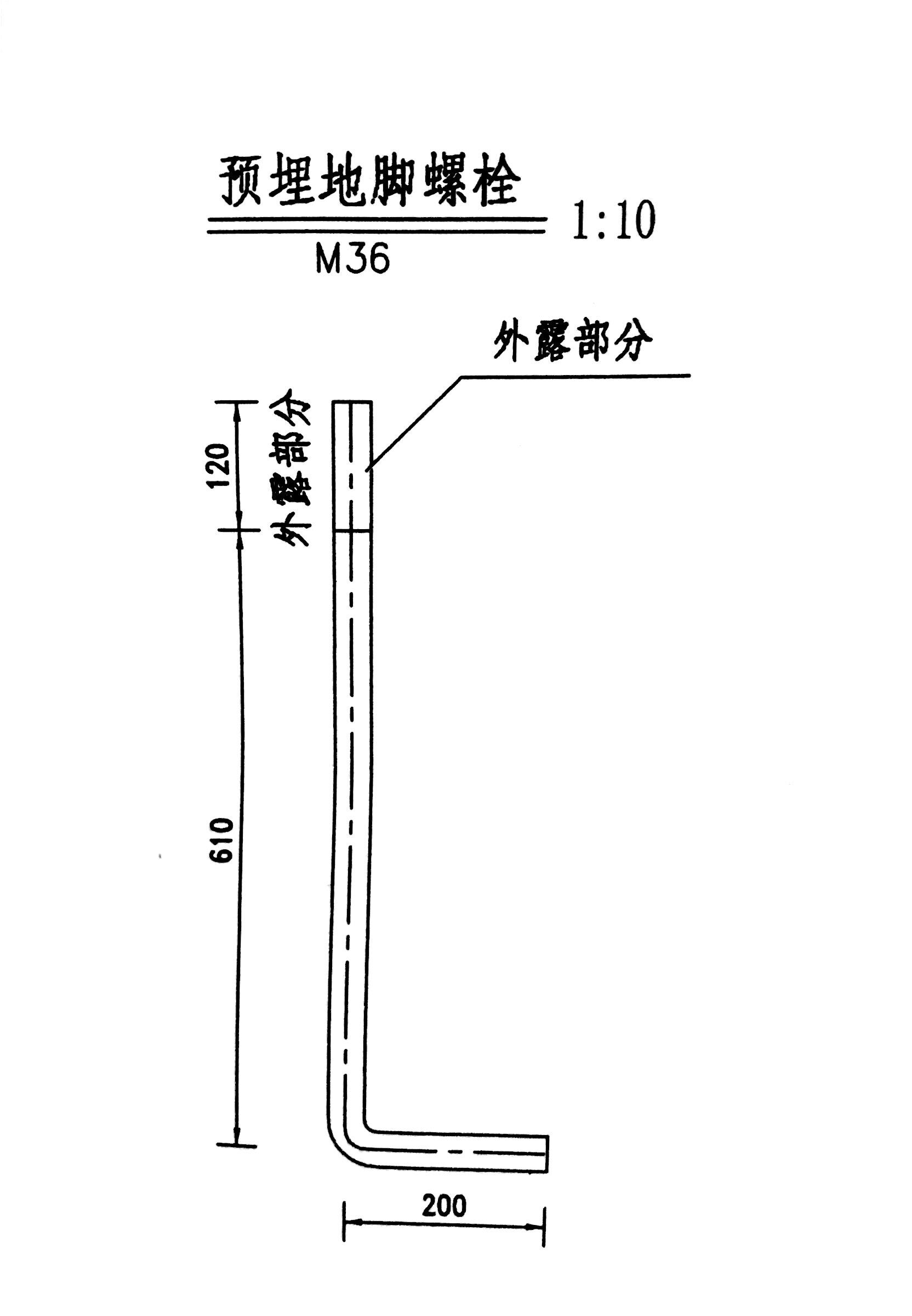 地脚螺栓     q345 m36,l=930mm,见图纸,外露部分及基础面以下15mmm